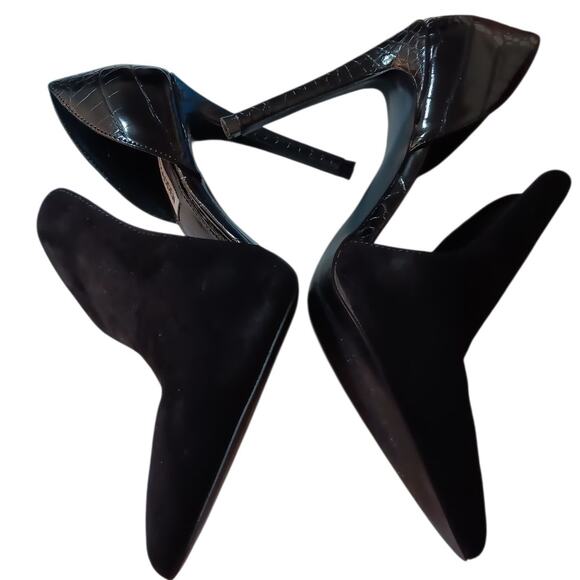 STEVE MADDEN Faux Suede Croc High Heels Black 7 Pointy‎ Toe Sexy Dressy Event - Picture 4 of 11